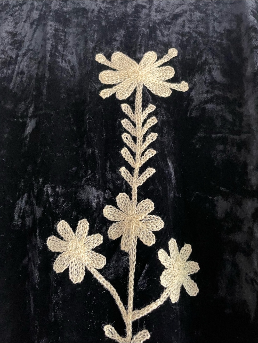 Antra Embroidered Velvet Black & Cream Long MIDI Jacket Coat - Picture 9 of 16